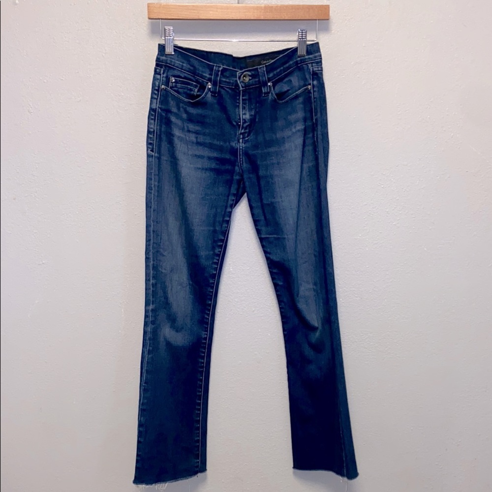 Calvin Klein Dark Wash Modern Bootcut Raw Edge Denim Classic Style Jeans  3464